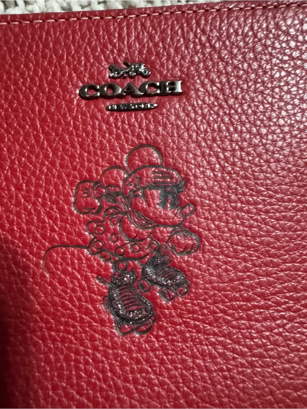 Coach Red Pebbled Leather Wristlet with Floral Emboss